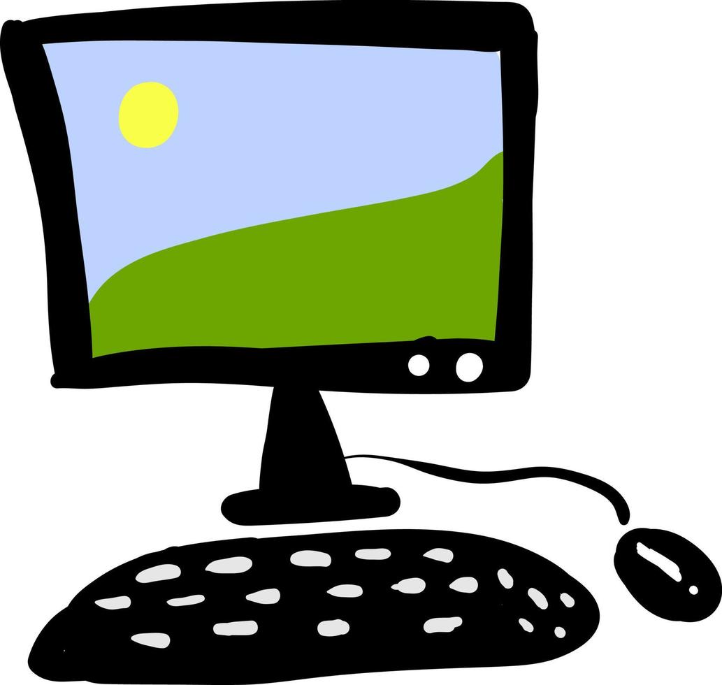 Black computer, illustration, vector on white background.