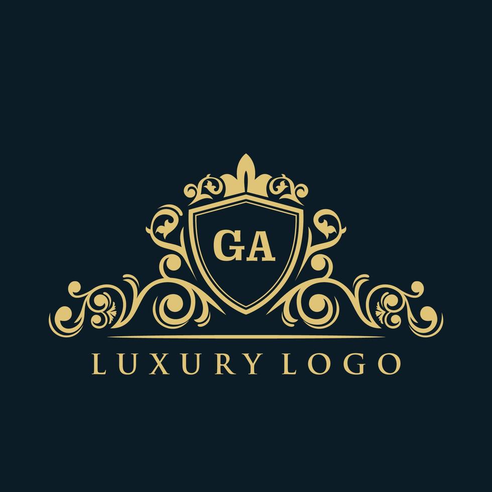 Letter GA logo with Luxury Gold Shield. Elegance logo vector template