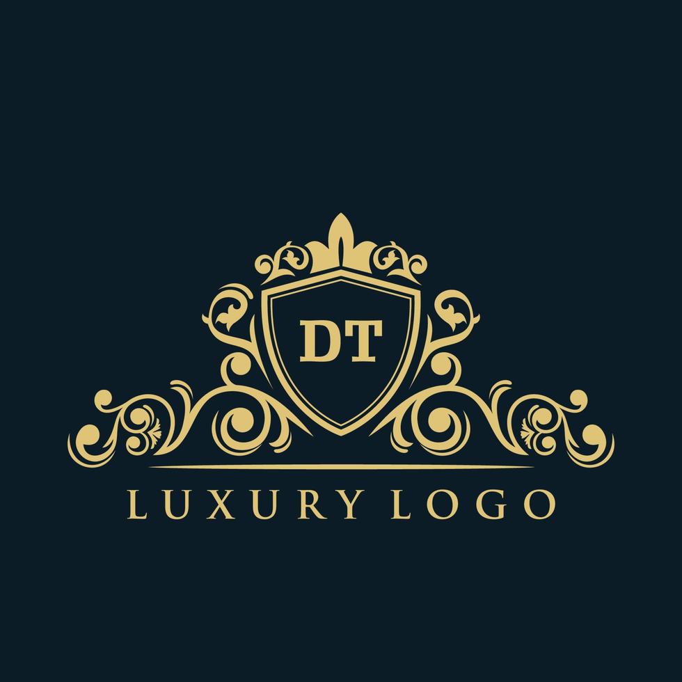 Letter DT logo with Luxury Gold Shield. Elegance logo vector template.