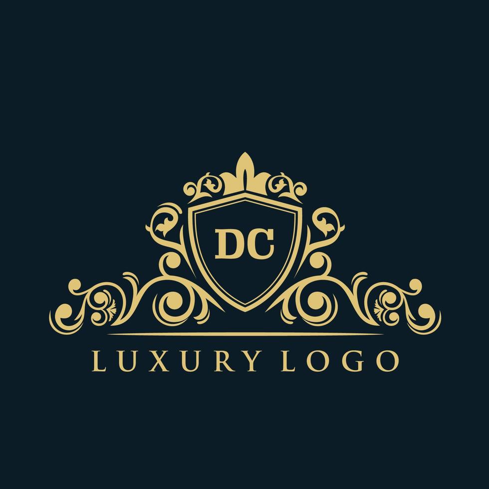 Letter DC logo with Luxury Gold Shield. Elegance logo vector template.