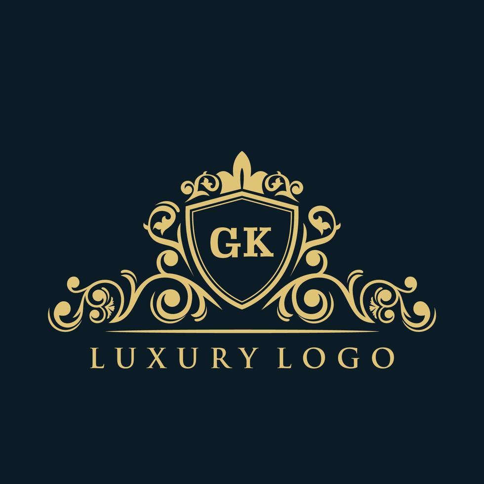 Letter GK logo with Luxury Gold Shield. Elegance logo vector template.