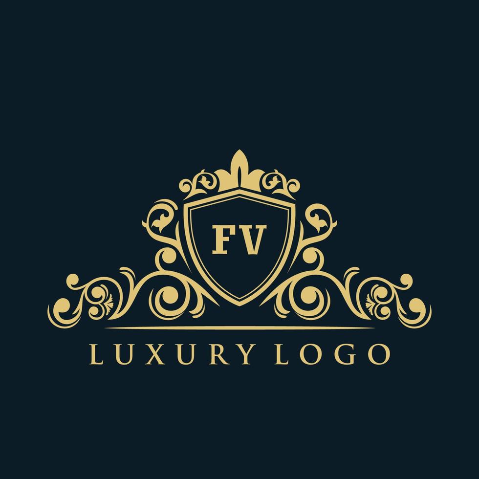Letter FV logo with Luxury Gold Shield. Elegance logo vector template.