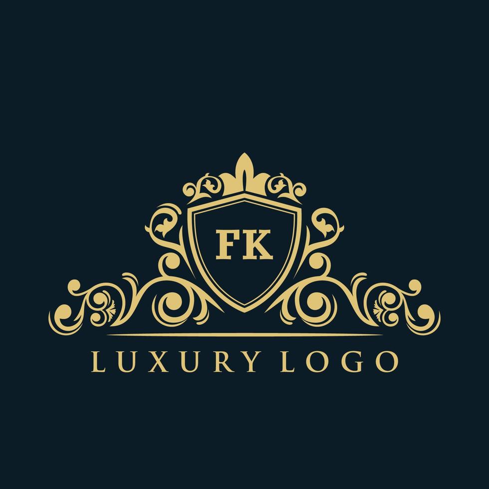 logotipo de la letra fk con escudo dorado de lujo. plantilla de vector de logotipo de elegancia.