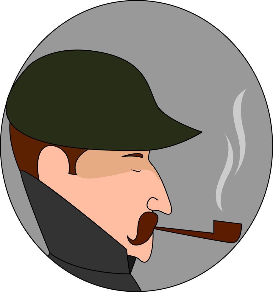 Man with pipe, illustration, vector on white background.