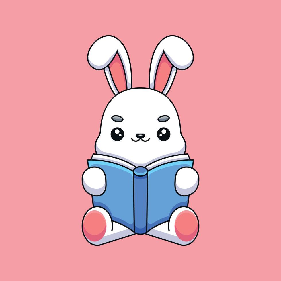 lindo conejo leyendo libro dibujos animados mascota doodle arte dibujado a mano concepto vector kawaii icono ilustración