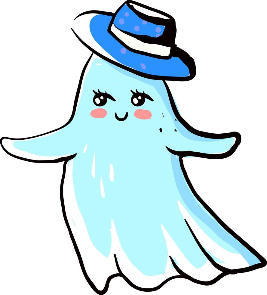 Fantasma con sombrero, ilustración, vector sobre fondo blanco.