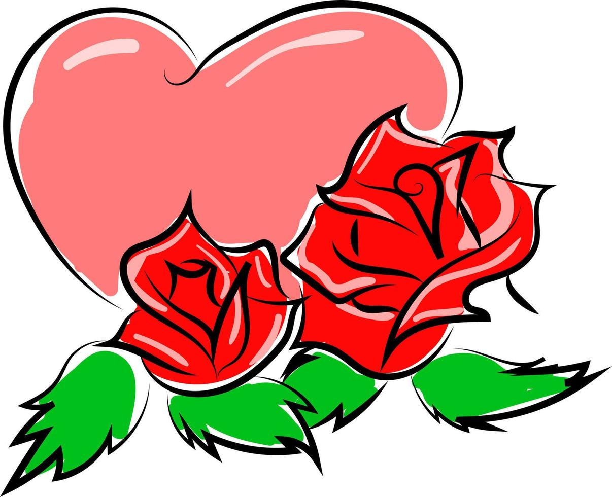 Heart with roses, illustration, vector on white background.