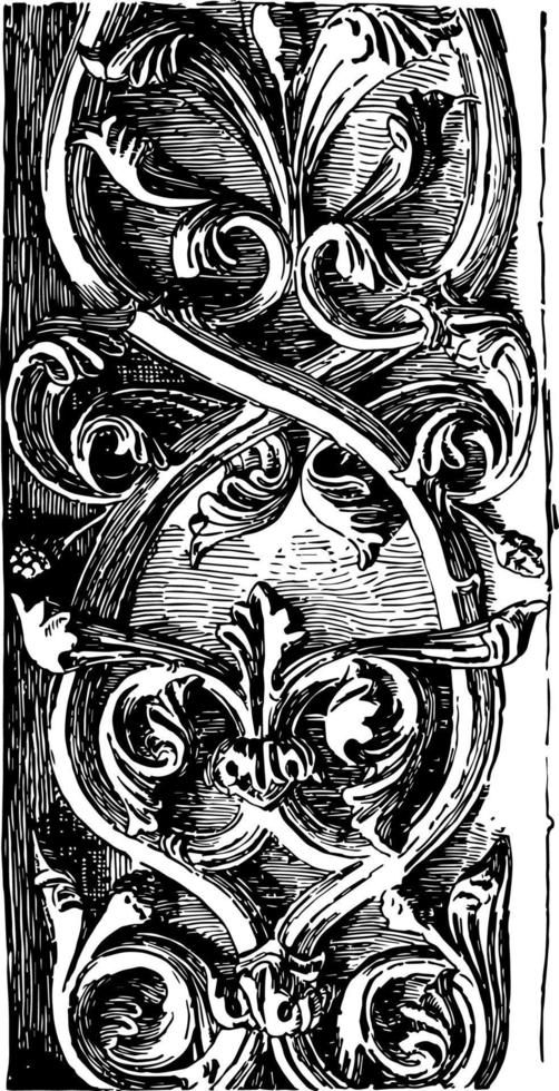 Rinceau Carved double from Notre Dame vintage engraving. vector