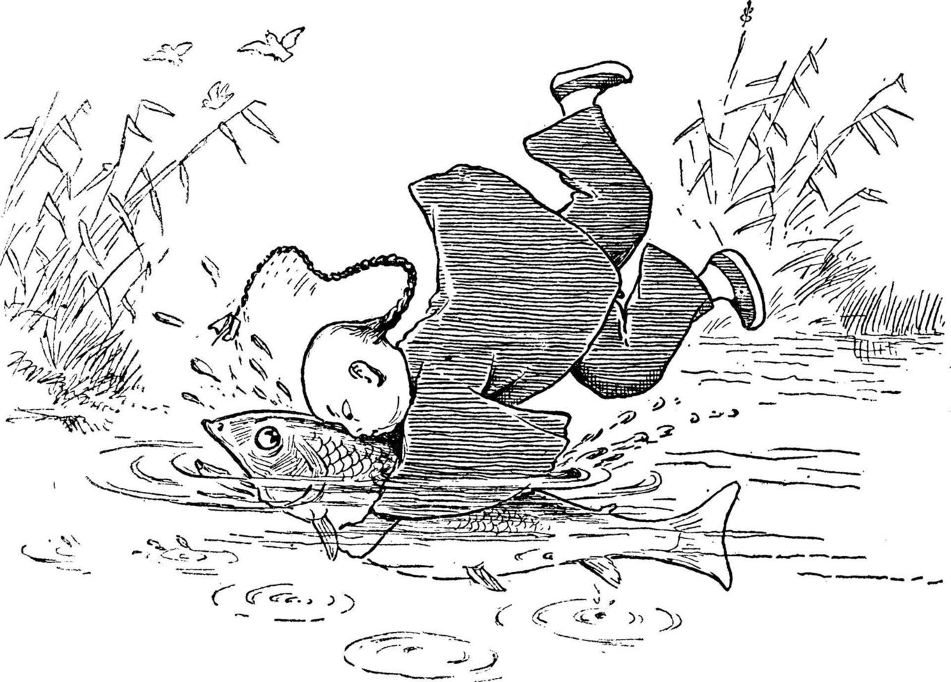 pescando con lun chun foo 3, ilustración antigua. vector