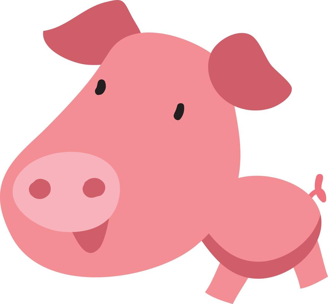 Pig with big head, illustration, vector on white background.