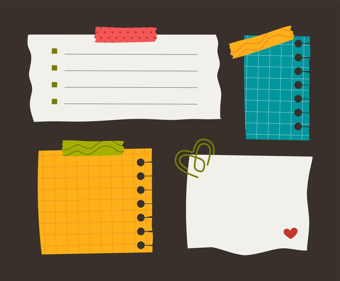 Paper sticker various notes are personal. Accessories for organizing documents. Vector illustration in a flat style