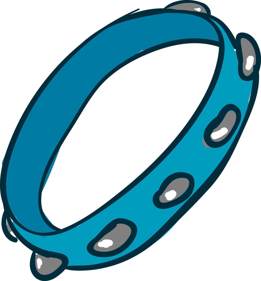 Blue tambourine, illustration, vector on white background.