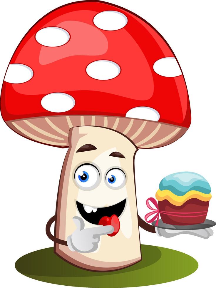 Mushroom with cake, illustration, vector on white background.