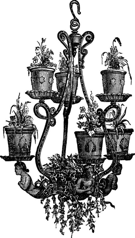 Hanging Flower Pot Stand, vintage illustration. vector