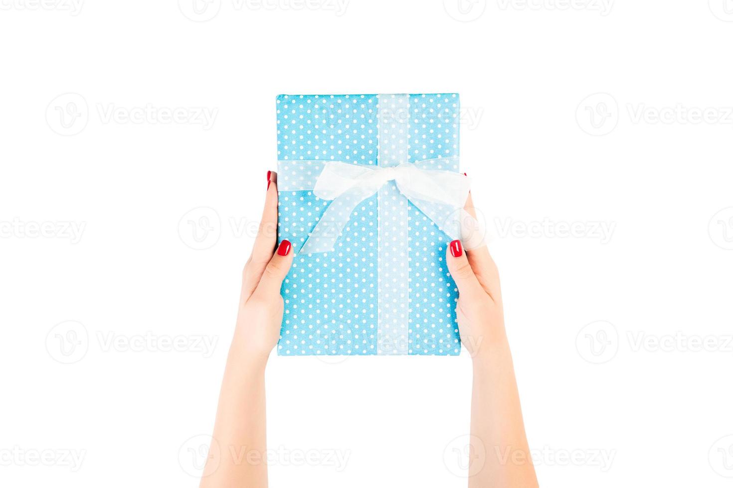 Gift Blue Checkered Ribbon And Bow Isolated On White Stock Photo