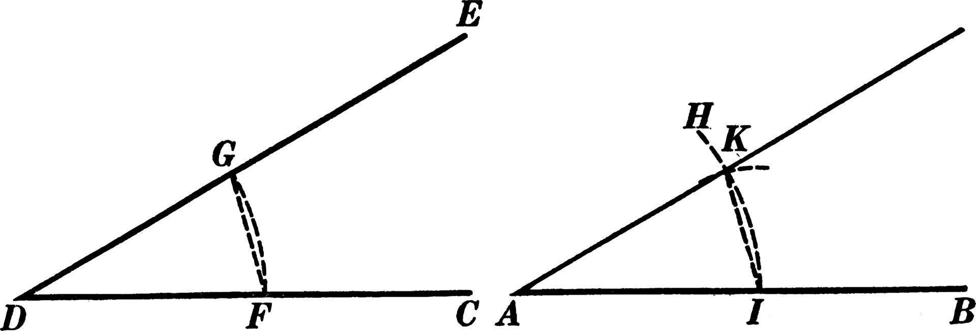 construcción de un ángulo igual, ilustración vintage vector