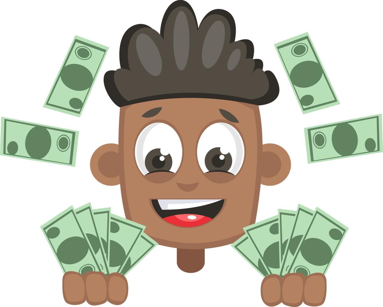 Boy with money, illustration, vector on white background.