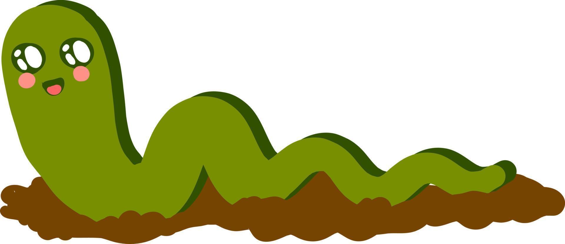 Lindo gusano verde, ilustración, vector sobre fondo blanco.