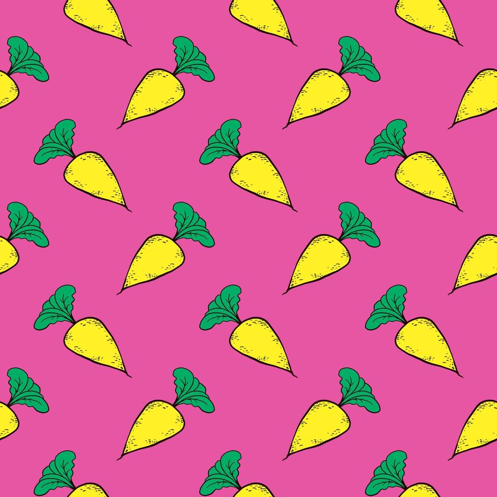 Yellow carrot, seamless pattern on hot pink background. vector