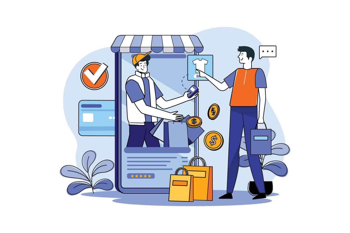 Delivery of goods ordered through a mobile store vector