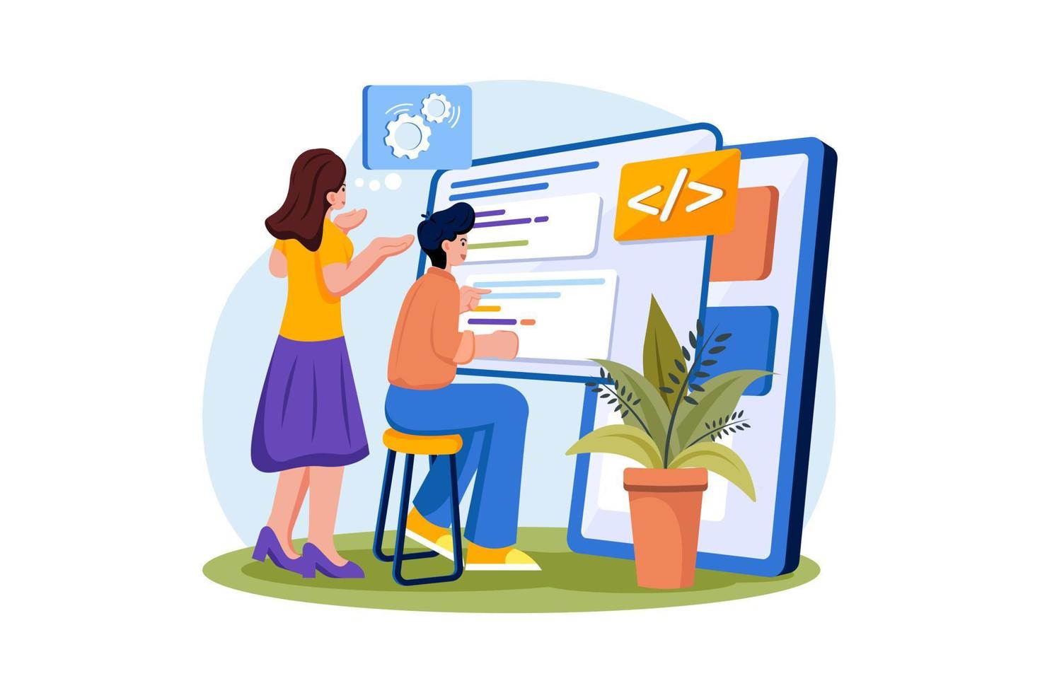 Team writes code programming for app or website vector