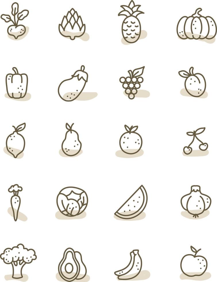 Fruits and vegetables, illustration, vector on a white background.