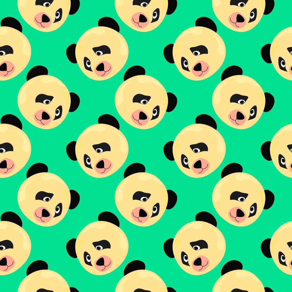 cabeza de panda, patrón sin costuras sobre fondo verde. vector