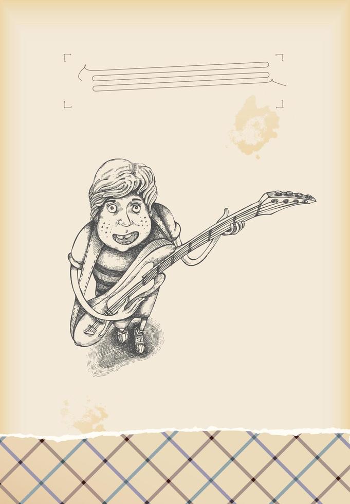 having fun - boy playing guitar - drawing vector