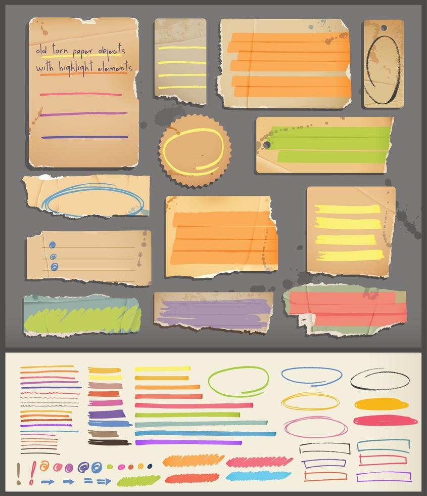 objetos de papel de cuaderno con elementos destacados vector