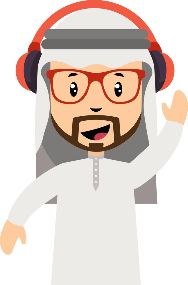 Arab men with headphones, illustration, vector on white background.