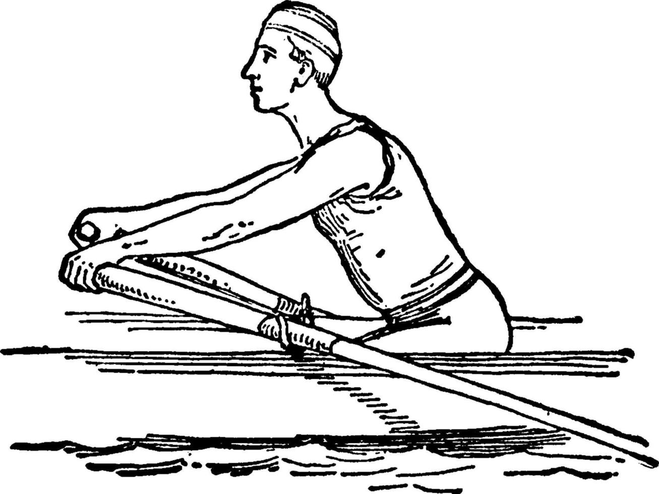 Steps and positions in Rowing vintage illustration. vector