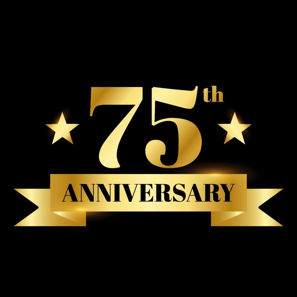 Golden badge wedding anniversary labels celebration number with flat ribbon 75 years vector