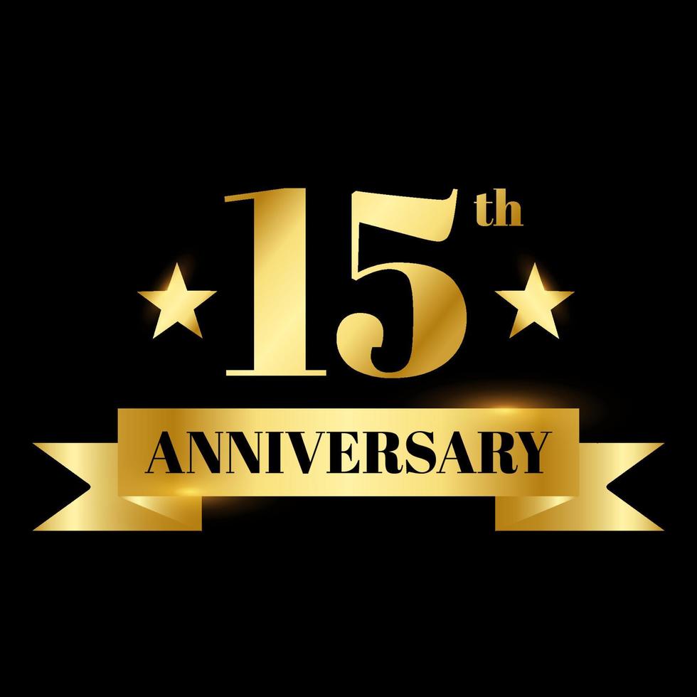 Golden badge wedding anniversary labels celebration number with flat ribbon 15 years vector