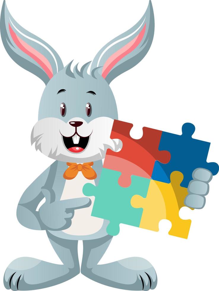 Bunny con rompecabezas, ilustración, vector sobre fondo blanco.