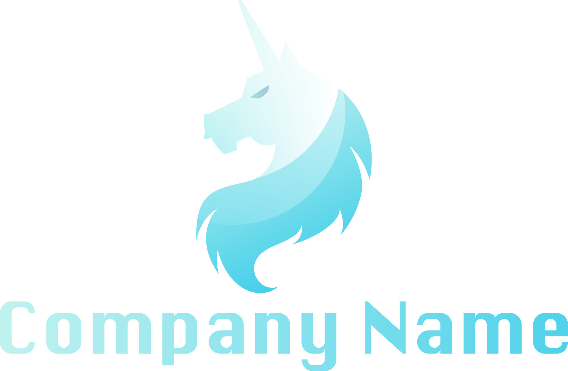 Light blue unicorn head above blank text space vector logo illustration