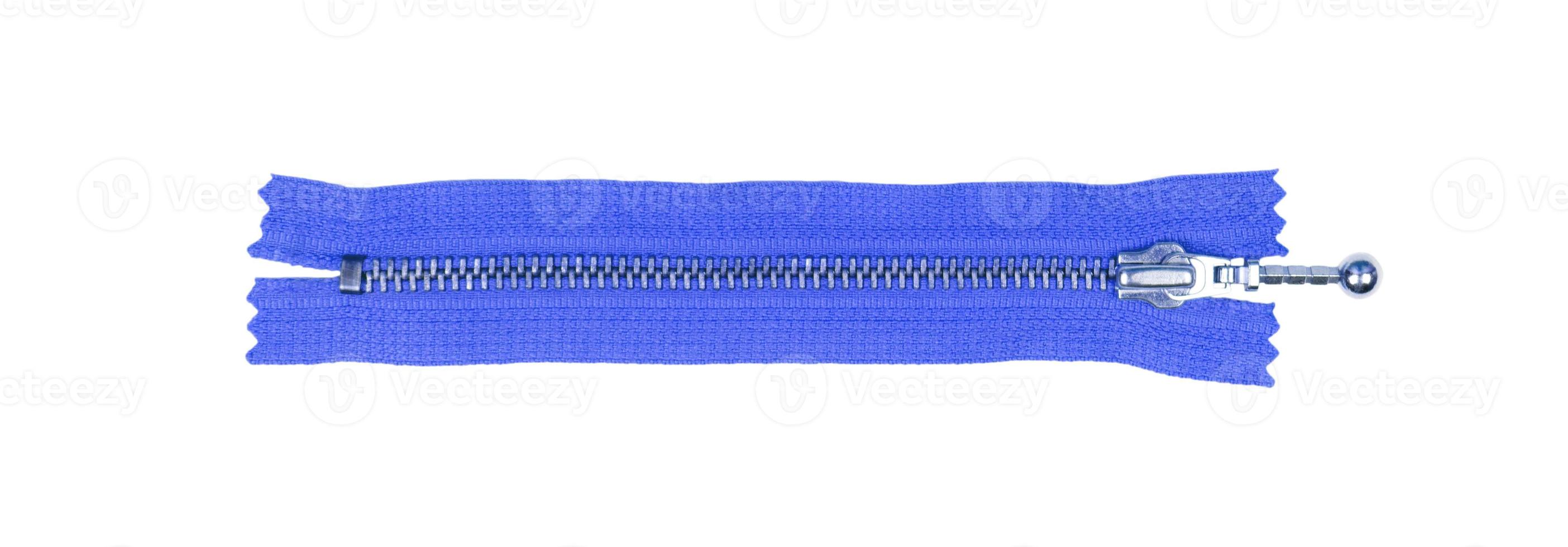 dark blue zipper isolated on white. top view photo