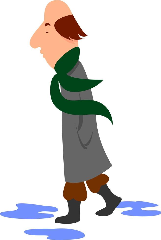 Man with green scarf, illustration, vector on white background.