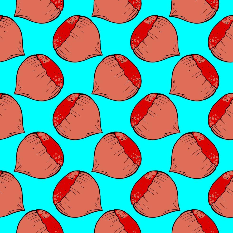Orange hazelnut, seamless pattern on blue background. vector