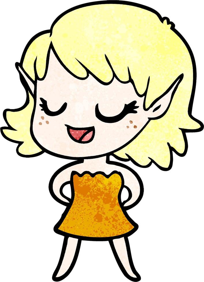 personaje de niña elfa vectorial en estilo de dibujos animados vector