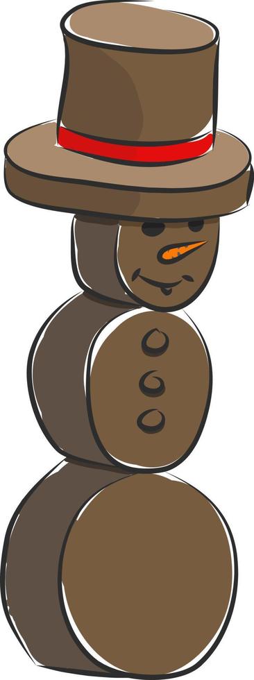 Snowman in wood, vector or color illustration.