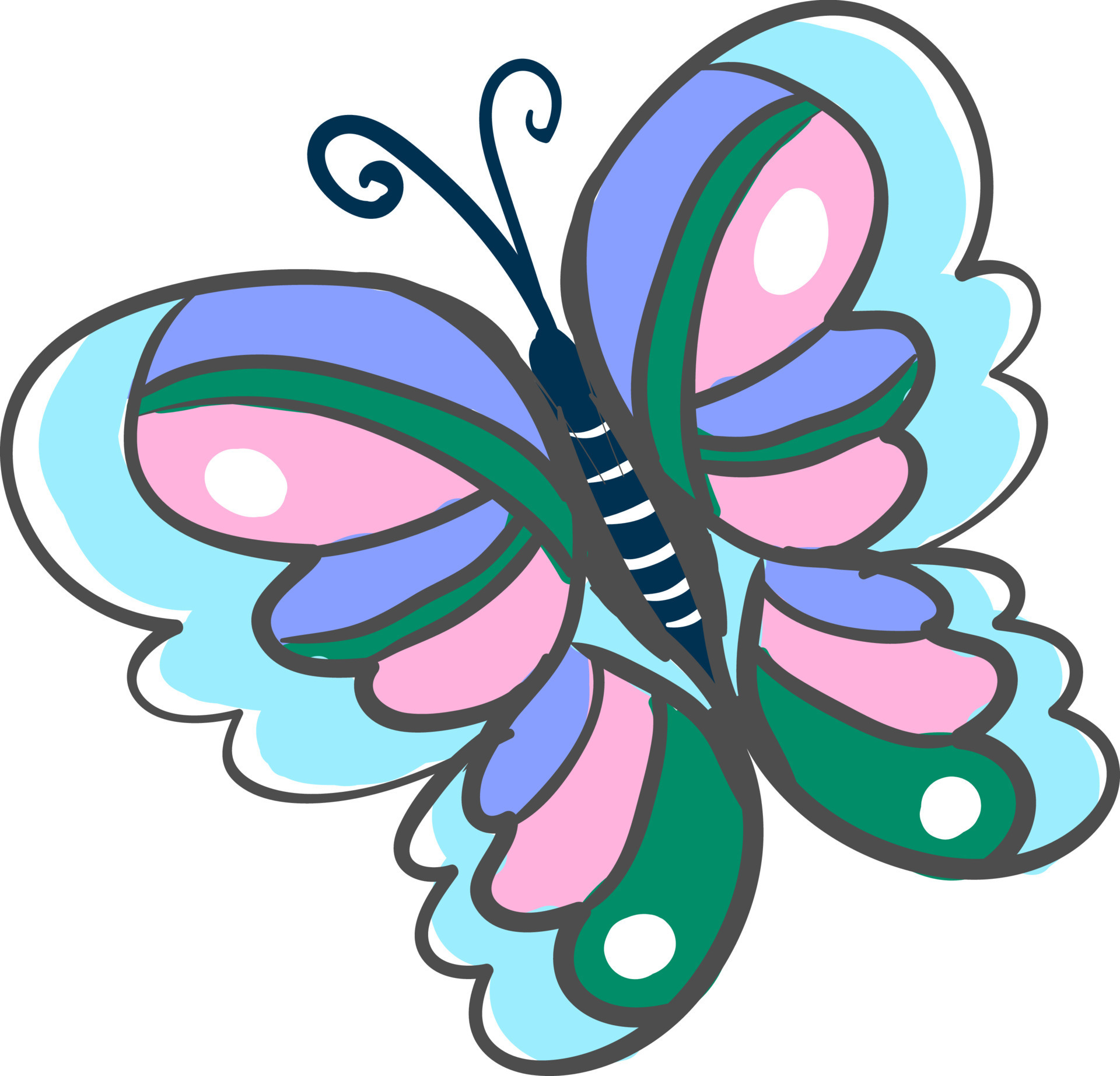 Multicolor butterfly, illustration, vector on white background