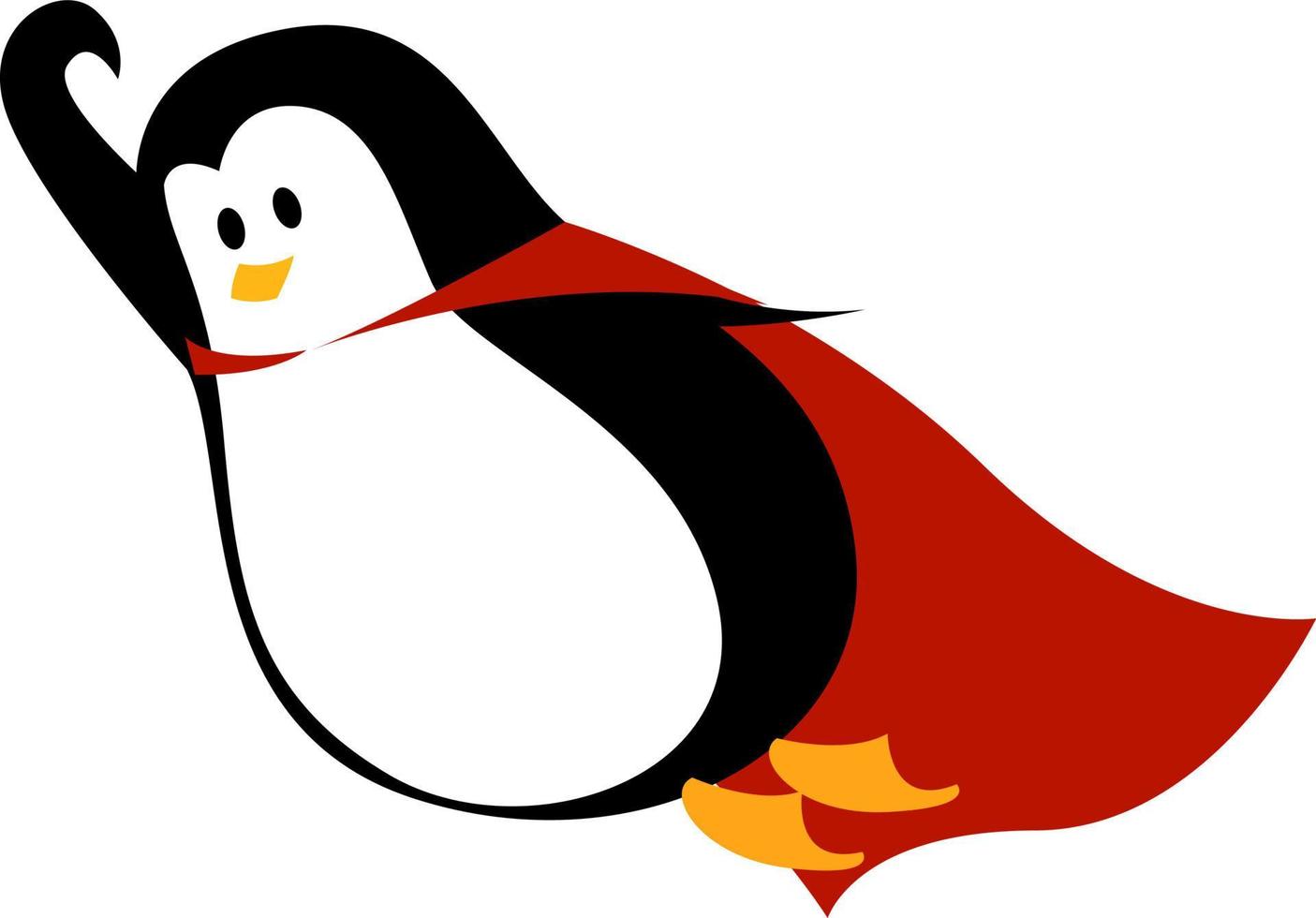 Pingüino con cabo, ilustración, vector sobre fondo blanco.