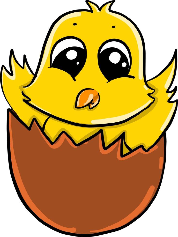 Chick in eggshell , illustration, vector on white background