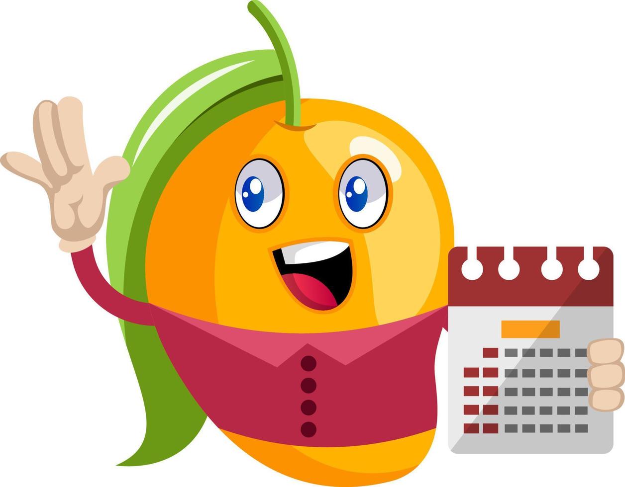 Mango holding calendar, illustration, vector on white background.