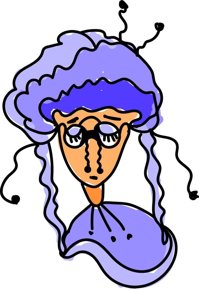 abuela en púrpura, ilustración, vector sobre fondo blanco.