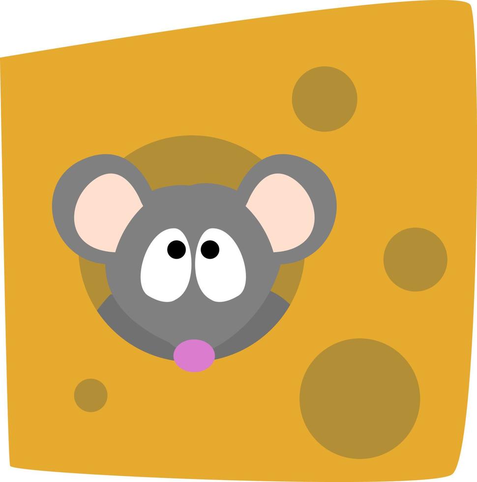 Ratoncito con queso, ilustración, vector sobre fondo blanco.