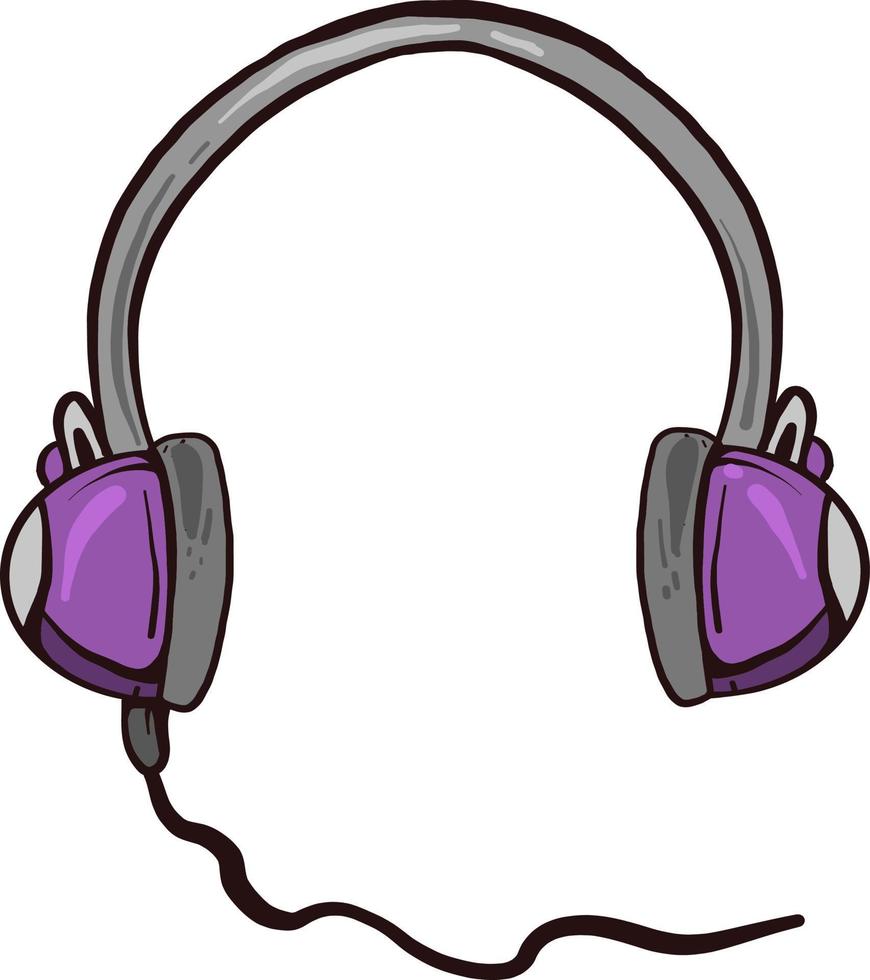 Auriculares violetas, ilustración, vector sobre fondo blanco.