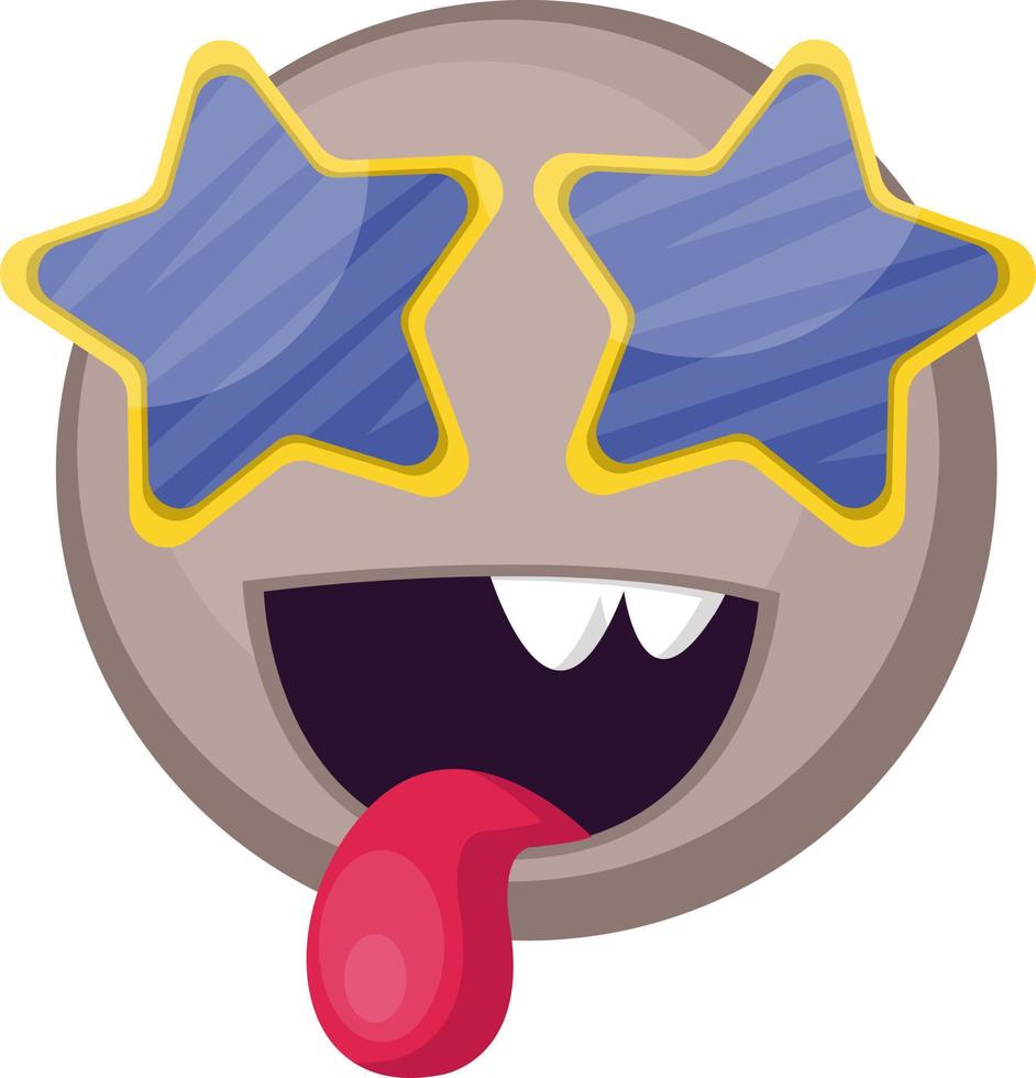 Grey happy emoji face with star shaped sunglasses vector illustration on a white background