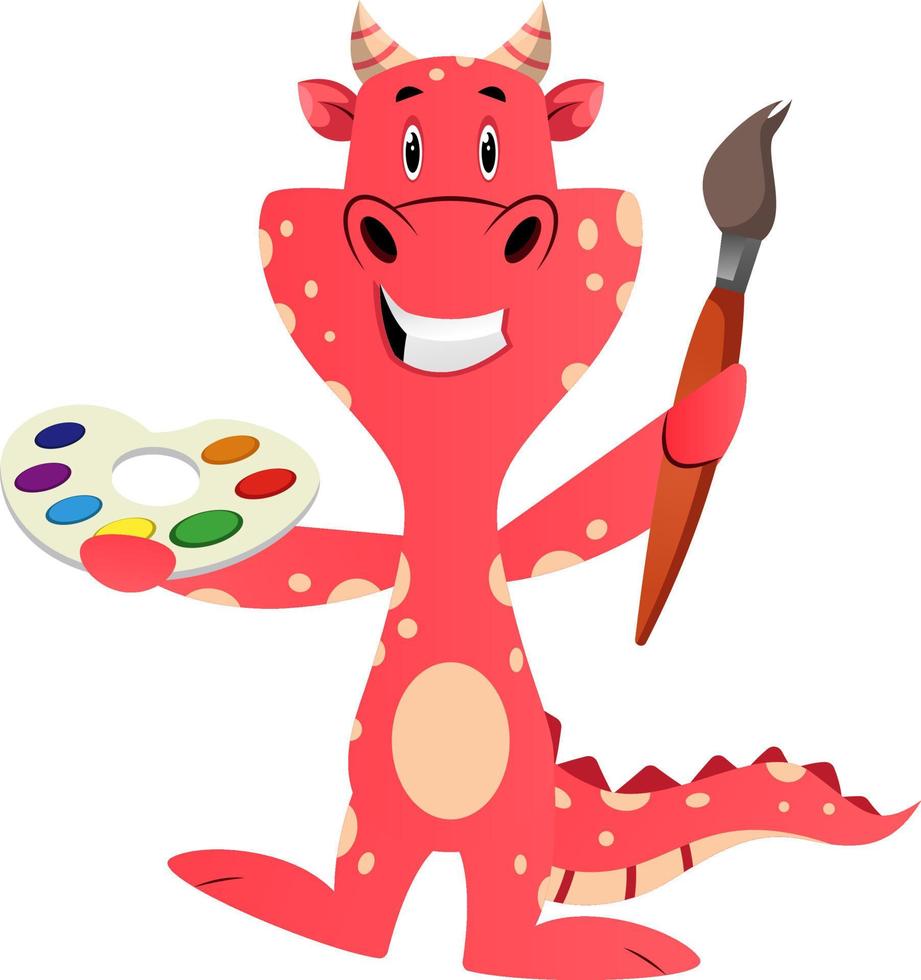 Red dragon is painting, illustration, vector on white background.