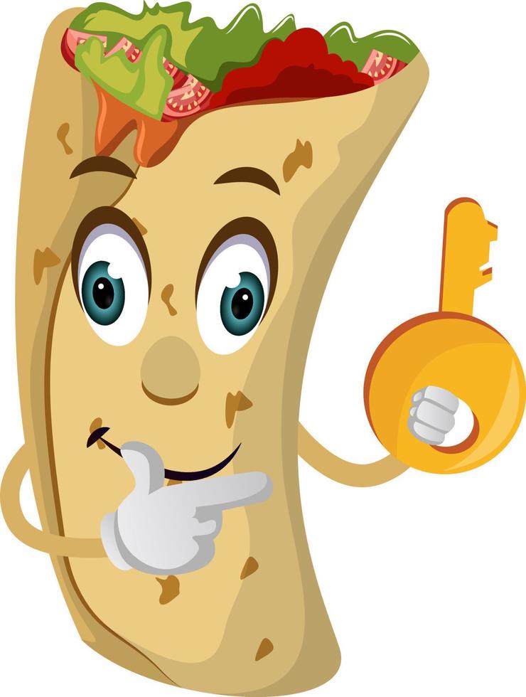 Burrito with key, illustration, vector on white background.